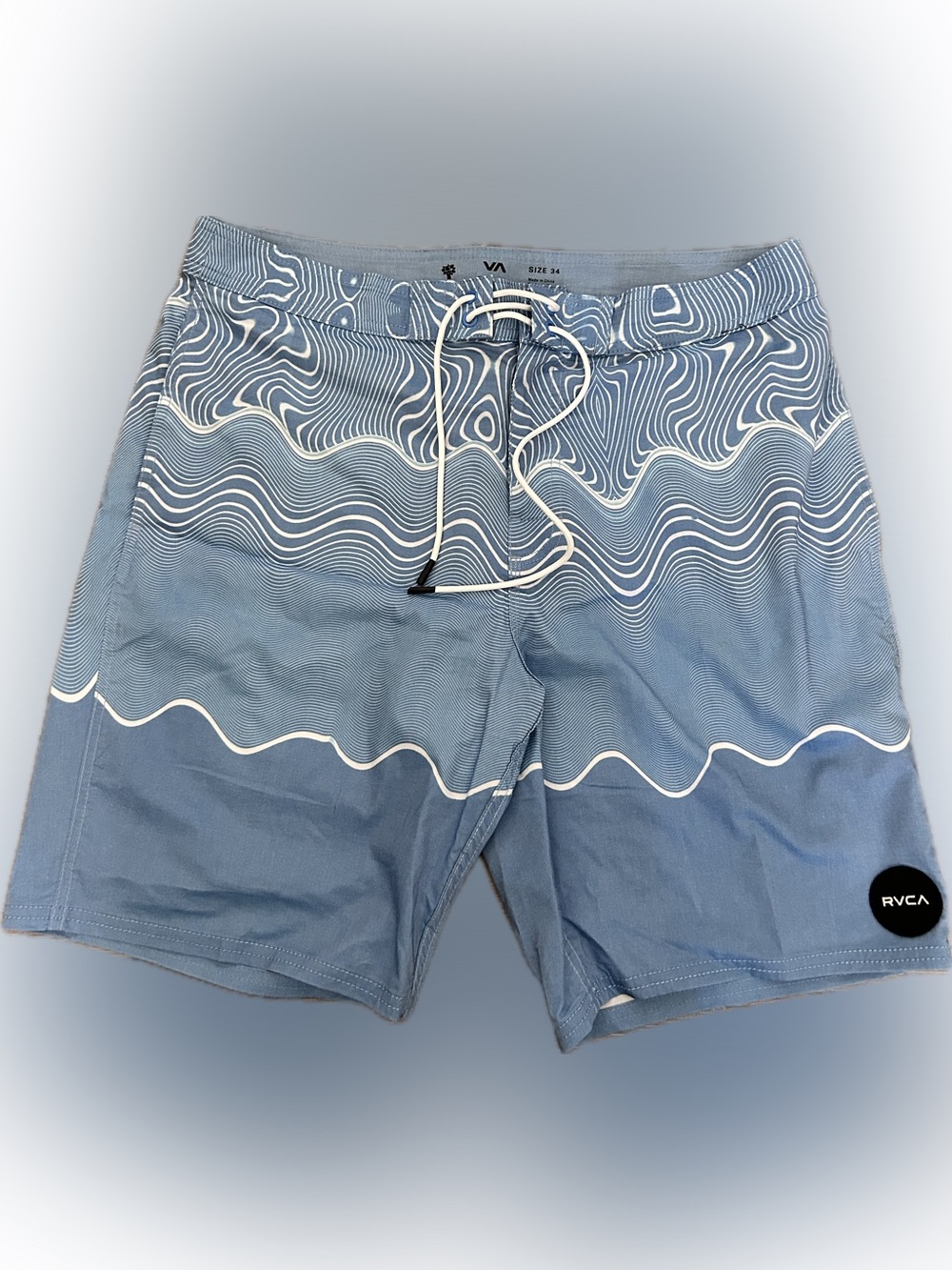 RVCA Men’s Light Blue Wave Pattern Board Shorts